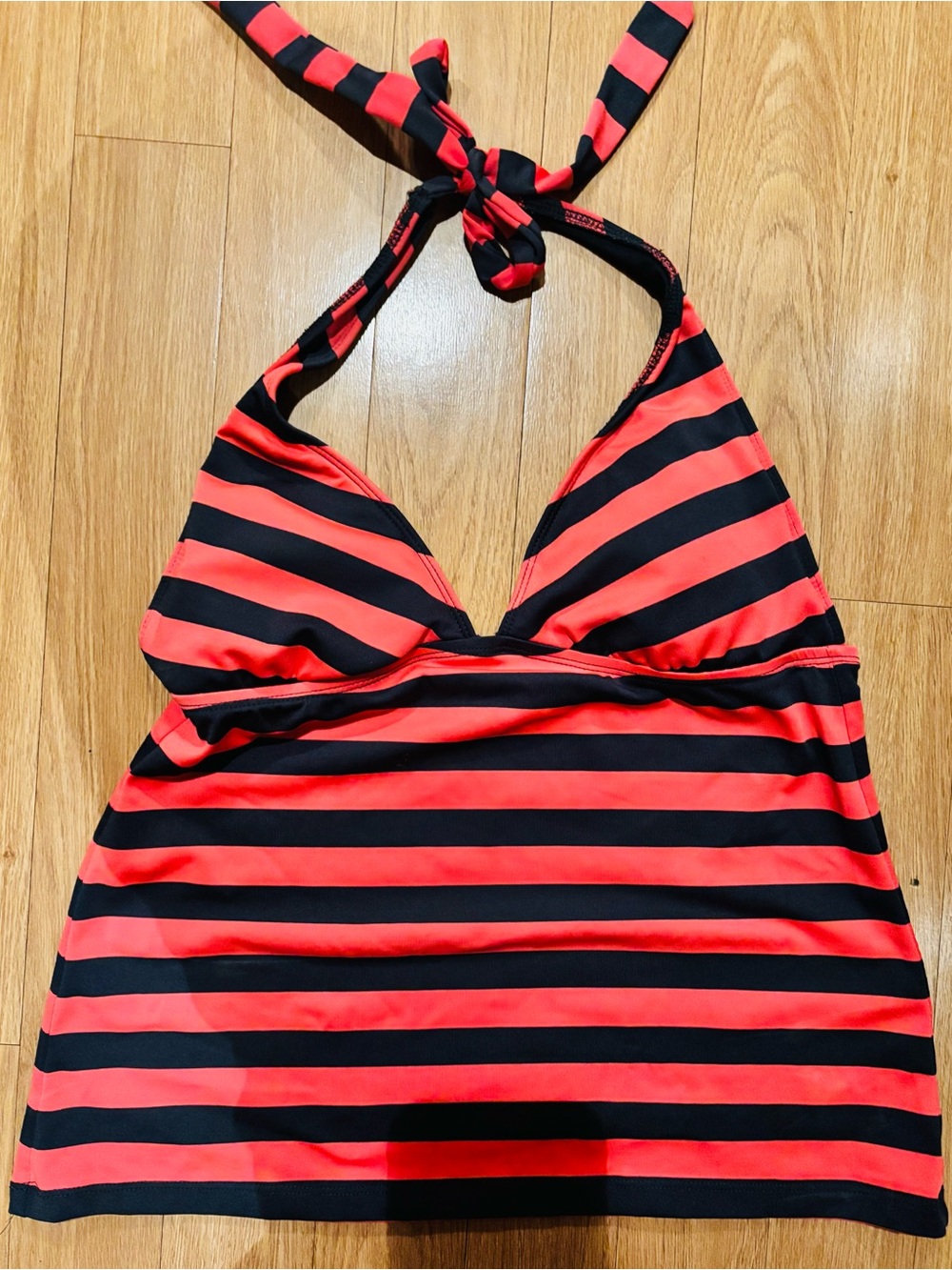 Striped Halter Tankini Top in Coral and Dark Gray NWOT S/P